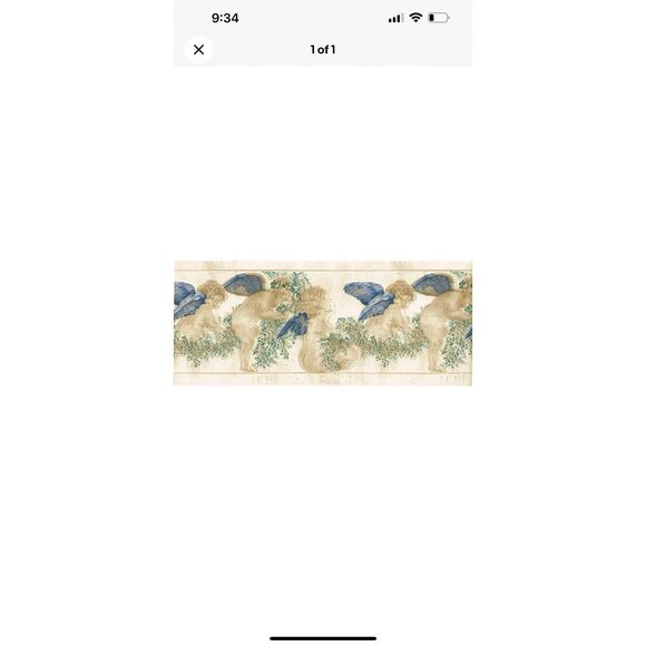 Vintage Imperial Wall Border Blue Wing Cherubs Crackle Plaster Stone Print 7 Pkg - Picture 2 of 4
